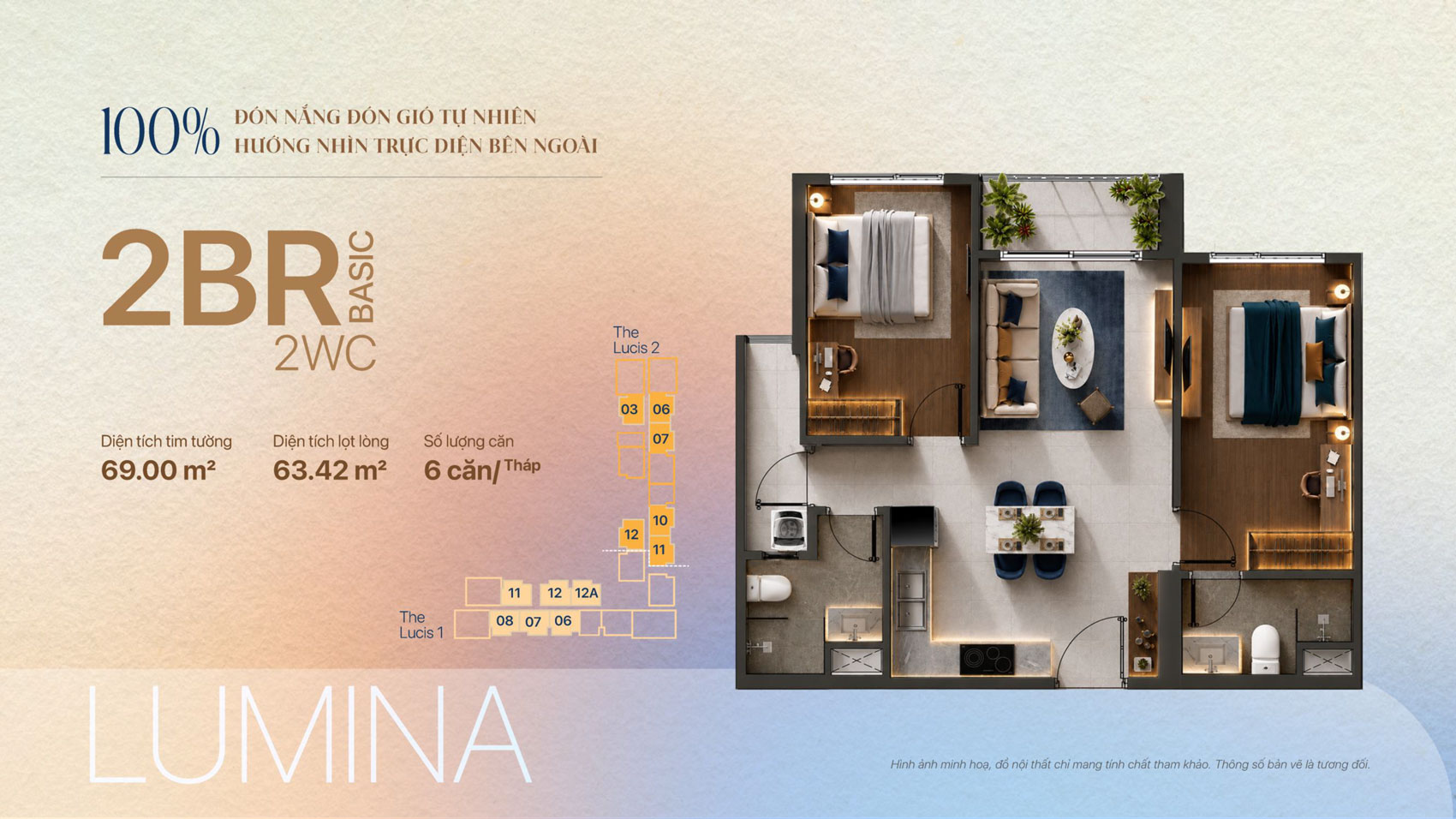 Trang chủ V2 13 Thiết kế căn hộ 2 phòng ngủ tháp Lucis tại dự án TT Genesis