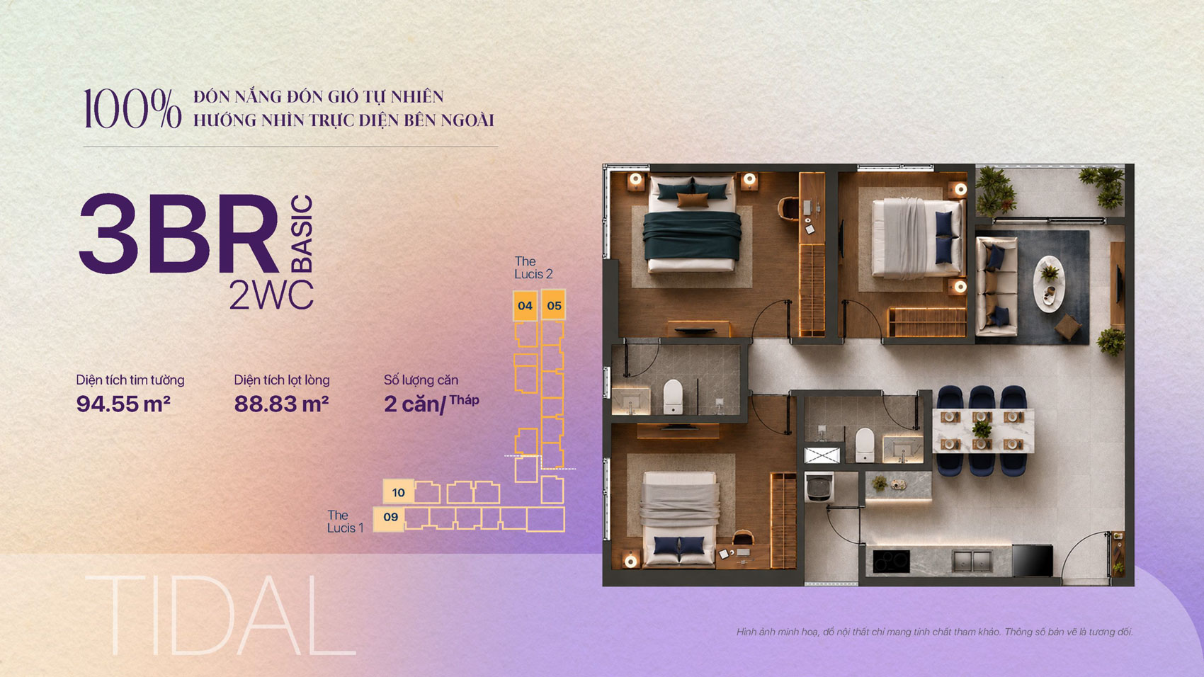 Trang chủ V2 16 Thiết kế căn hộ 3 phòng ngủ 2 WC tháp Lucis tại dự án TT Genesis